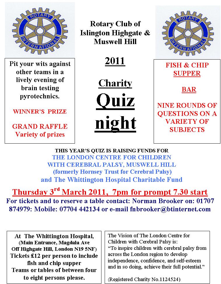 Quiz Night - Thursday 3 March 2011